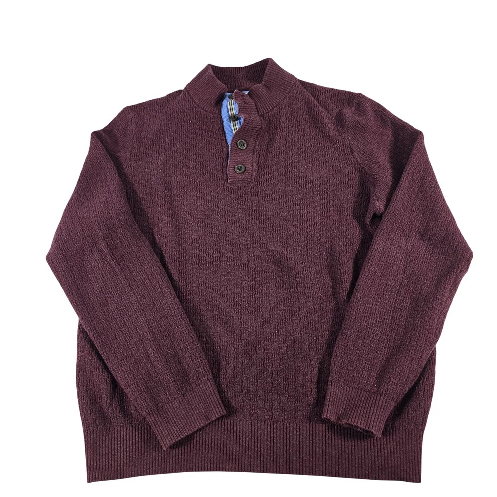 Jos A Bank 1905 Mens Medium Burgundy Mock Neck Henley Sweater Cotton Blend